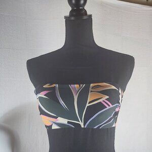 Kona Sol Black Green Pink Floral Strapless Nylon Span Poly Bikini Swim Top Sz M